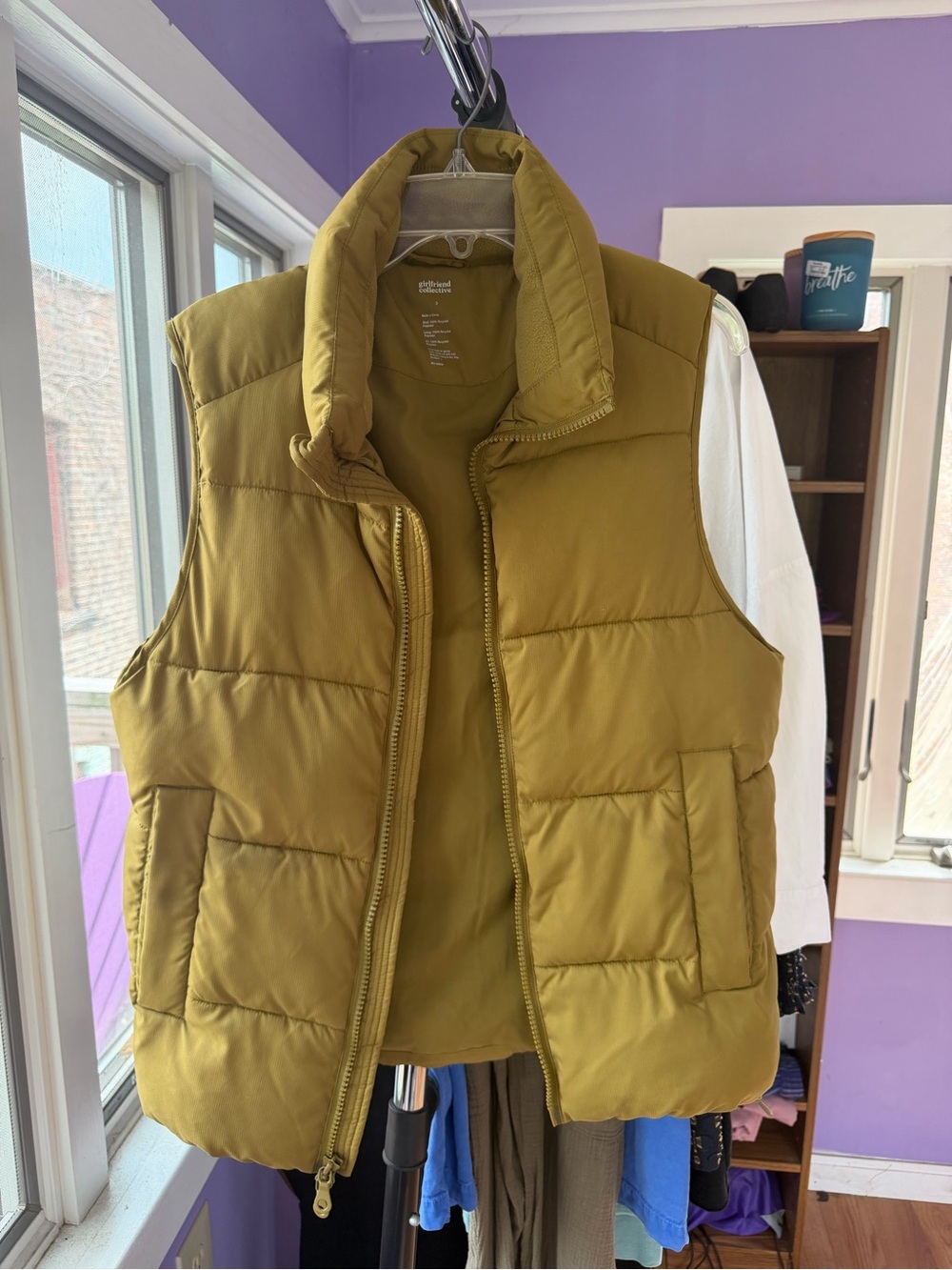 Olive Green Girlfriend Collective size 3 Puffer Vest